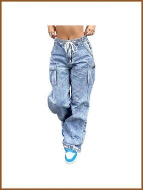 Cargo Jeans Women Baggy Stretchy Wide Leg High Waisted Denim Pants